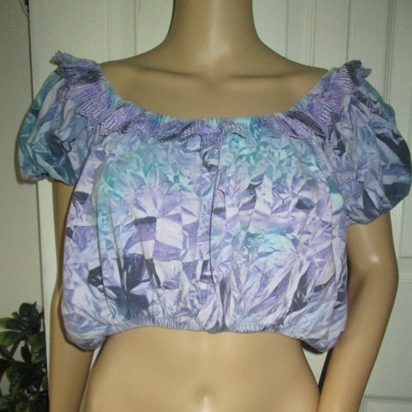 Vintage 80's Purple Puff sleeve crop top S M L - Picture 1 of 9